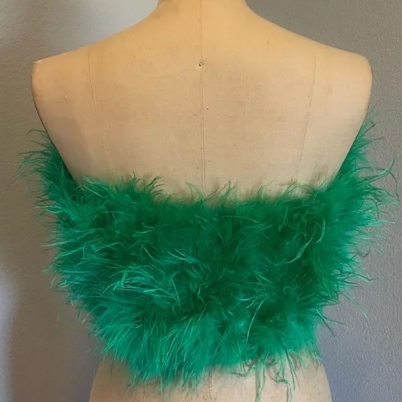 Buddy Love- SZ S Green Fancy Strapless Feather Crop Top - Picture 2 of 9